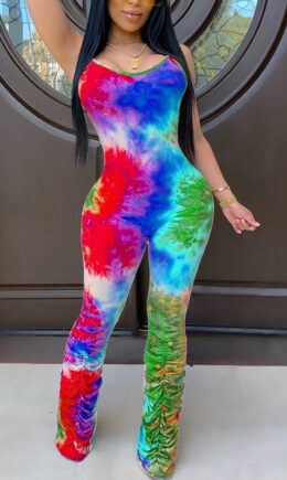 multicolor Fashion Sexy Draped Patchwork Print Polyester Sleeveless Slip