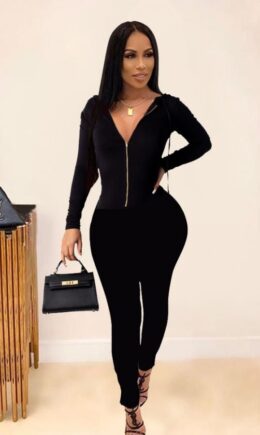 Casual zipper Solid Polyester Long Sleeve Hooded