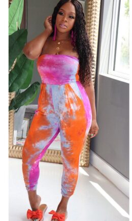 Casual Tie-dyed Milk. Sleeveless Wrapped