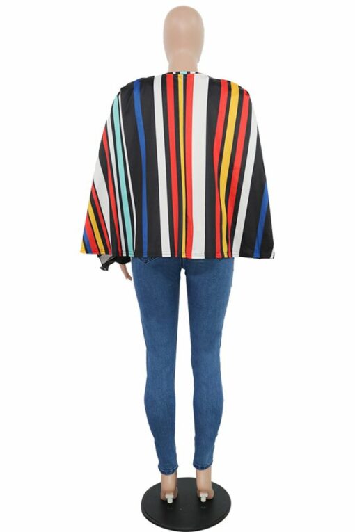 Multi-color cardigan contrast color Print Striped Polyester Print Long Sleeve  cloak