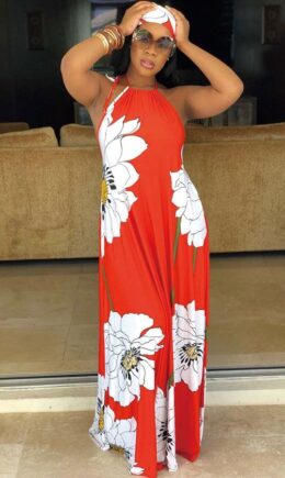 Sexy Fashion Tank Sleeveless O neck A-Line Floor-Length Print Patchwork