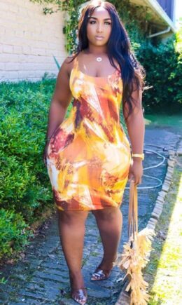 Chlorine Fashion Sexy adult Ma'am Tank Sleeveless O neck Pencil Dress Knee-Length Print Tie and dye Dresses