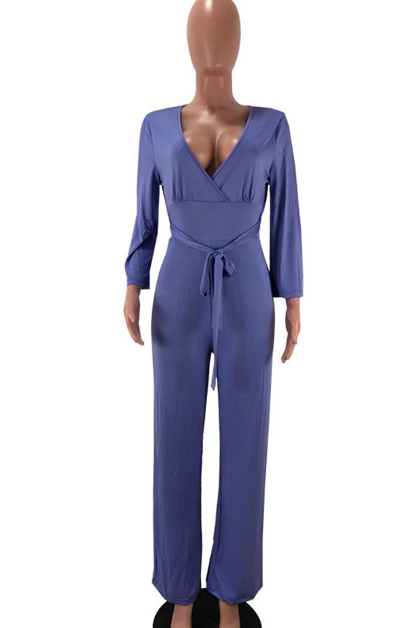 US$ $10.99 - Drawstring Mid Solid Loose Pants Jumpsuits And Rompers ...