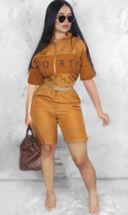 Polyester Fashion Sexy Print Patchwork Straight  Two-Piece Short Set
