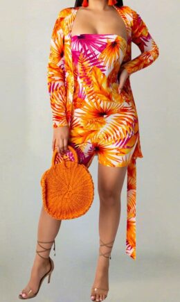 Polyester Fashion Casual adult Patchwork Print Two Piece Suits pencil Long Sleeve Two Pieces