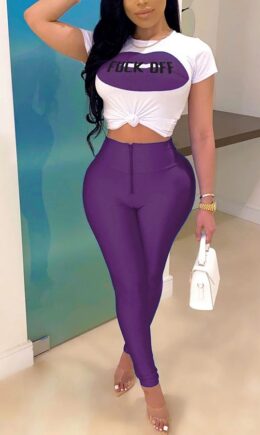 Cotton Fashion Active adult Ma'am Letter Print contrast color Two Piece Suits pencil Short Sleeve Two Pieces