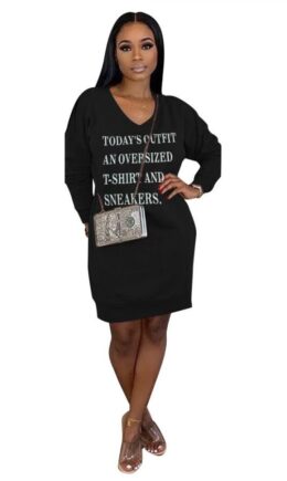 Cotton adult Casual Fashion Cap Sleeve Long Sleeves V Neck Lantern skirt Knee-Length Patchwork Embro