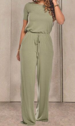Fashion Casual Solid Short Sleeve O Neck Jumpsuits
