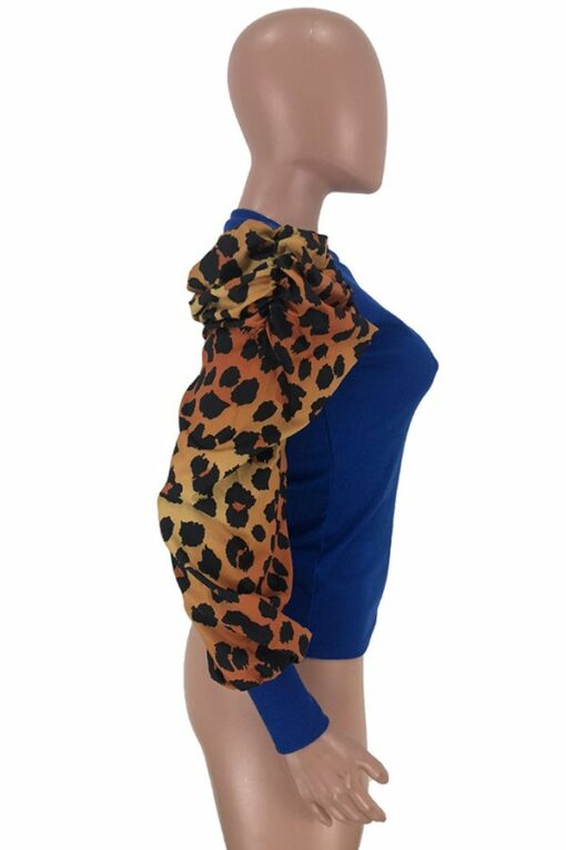Nylon O Neck Long Sleeve Leopard Print Patchwork Slim fit
