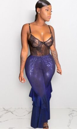 Polyester Elastic Fly Mid Sequin Solid Loose Pants