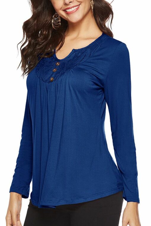 Asymmetrical Collar Long Sleeve lace Solid  Long Sleeve Tops