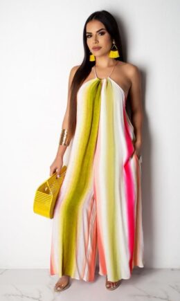 Sexy Fashion Striped Patchwork Print Polyester Sleeveless O Neck