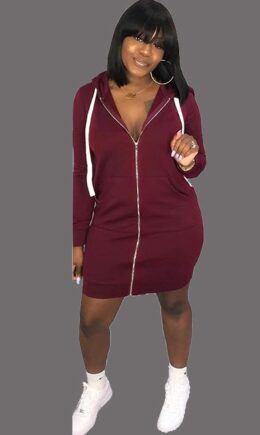 Polyester Sexy Cap Sleeve Long Sleeves Hooded Step Skirt skirt Patchwork chain Solid Club Dresses