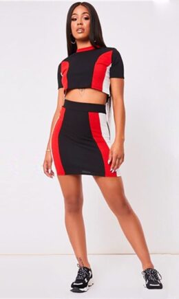 Polyester adult Sexy Fashion Patchwork Two Piece Suits Skinny Short Sleeve  Two-Piece Dress