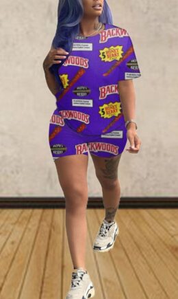 Milk Silk Fashion Street Print Two Piece Suits Straight Short Sleeve Two Pieces