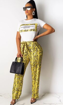 Polyester Drawstring Mid Patchwork Print Loose Pants  Pants