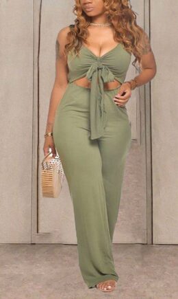 Fashion Sexy Patchwork bandage Backless Hollow Solid Polyester Sleeveless V Neck Jumpsuits