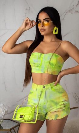 Polyester Casual Fashion Tie Dye backless crop top Hole Skinny