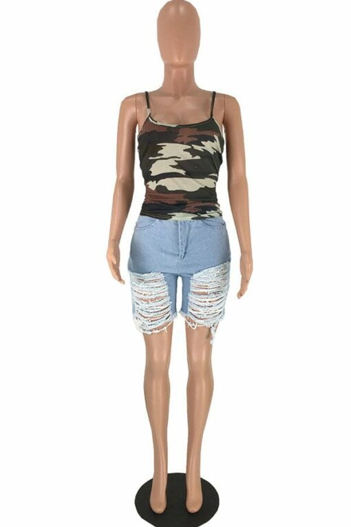 Camouflage Polyester Slip Sleeveless Print Patchwork  Tank Tops & Camis