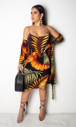 Multi-color Polyester Sexy Fashion Floral asymmetrical Print Two Piece Suits Regular Long Sleeve  Two-Piece Dres