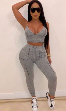 Polyester Sexy Fashion Solid Patchwork pencil Sleeveless  Two-piece Pants Set