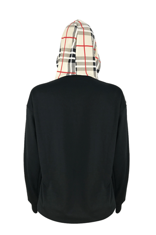 hooded Patchwork Plaid Print Polyester Patchwork Long Sleeve  Sweats & Hoodies