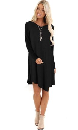 Cotton Sexy Cap Sleeve Long Sleeves V Neck Swagger Knee-Length Patchwork Solid
