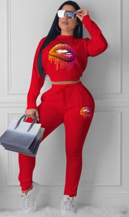 Polyester OL Two Piece Suits Print pencil Long Sleeve  Two-piece Pants Set