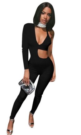 Polyester Hole Solid sexy Jumpsuits And  Rompers