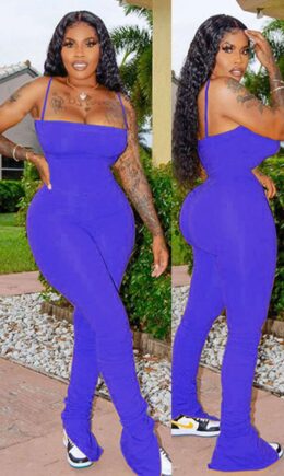Fashion Sexy Patchwork Solid Split Polyester Sleeveless Slip Jumpsuits