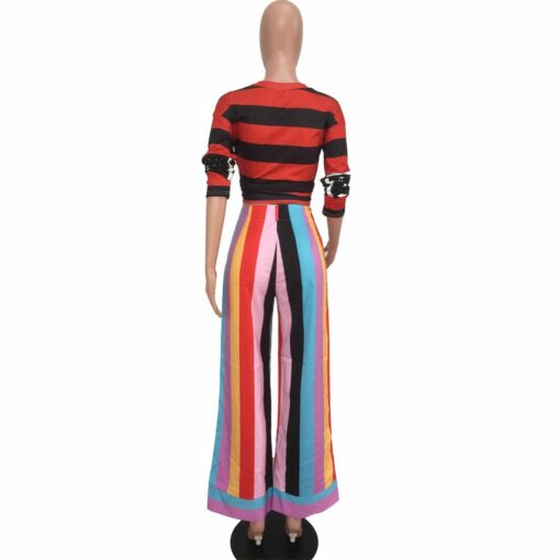 Multi-color Elastic Fly High Striped Loose Pants  Pants
