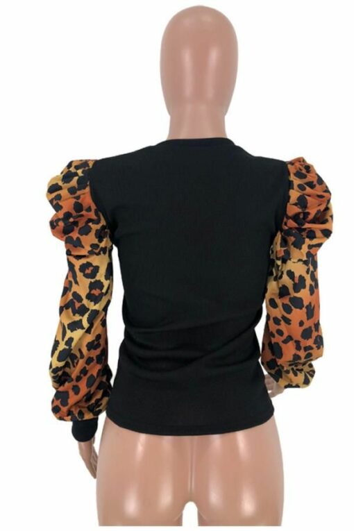 Nylon O Neck Long Sleeve Leopard Print Patchwork Slim fit