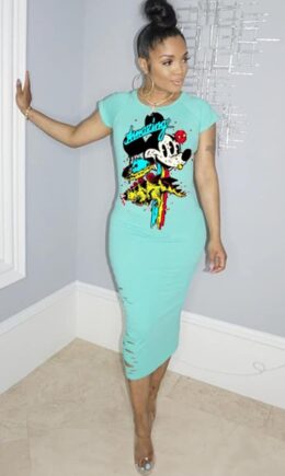 Polyester Fashion adult Sexy Cap Sleeve Short Sleeves O neck A-Line Mid-Calf hole Print asymmetrical
