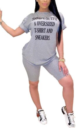 Polyester adult OL Fashion Letter Two Piece Suits Print pencil Short Sleeve