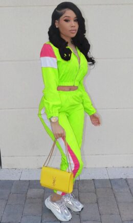 Fluorescent green Sexy Fashion Cap Sleeve Long Sleeves O neck Pencil Dress Print Patchwork