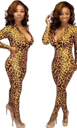 Sexy Print Polyester Long Sleeve O Neck  Jumpsuits