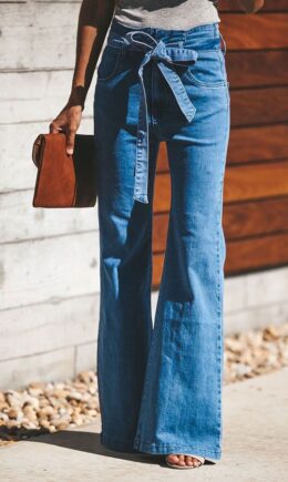 Drawstring High Solid Boot Cut Pants Pants