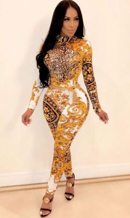 Polyester Long Sleeve Mid Print pencil Pants