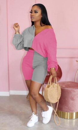 Polyester Fashion Sexy adult Patchwork Solid asymmetrical Two Piece Suits pencil Long Sleeve Two Pieces