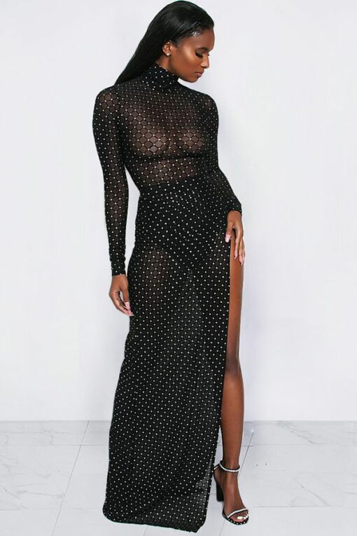 Polyester Sexy perspective Mesh Geometric Two Piece Suits A-line skirt Long Sleeve