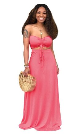 watermelon red Polyester Fashion Sexy perspective Bandage Solid crop top asymmetrical Slim fit Regular