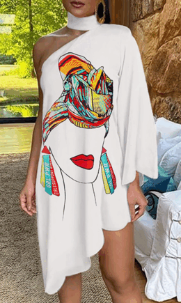 Casual Print Split Joint Halter Irregular Dress Dresses