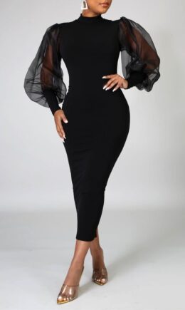 Fashion Casual Solid Split Joint Half A Turtleneck Long Sleeve Dresses
