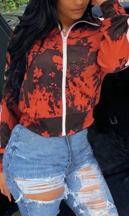 Fashion Casual Street Print Camouflage Print Mandarin Collar Outerwear