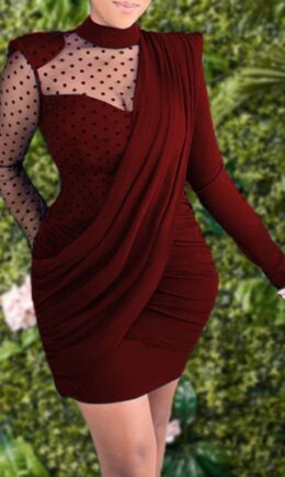 Fashion Casual Adult Twilled Satin Patchwork Solid Split Joint O Neck Long Sleeve Mini Long Sleeve Dress Dresses