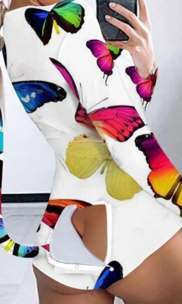 Fashion Living Print Split Joint V Neck Skinny Romper