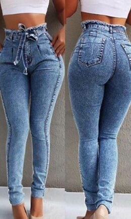 Fashion Casual Solid Basic Mid Waist Skinny Jeans