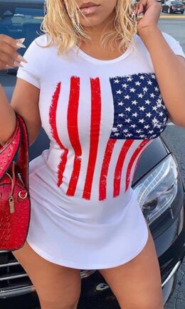 Fashion Casual Print Basic O Neck Short Sleeve T-shirt Dress