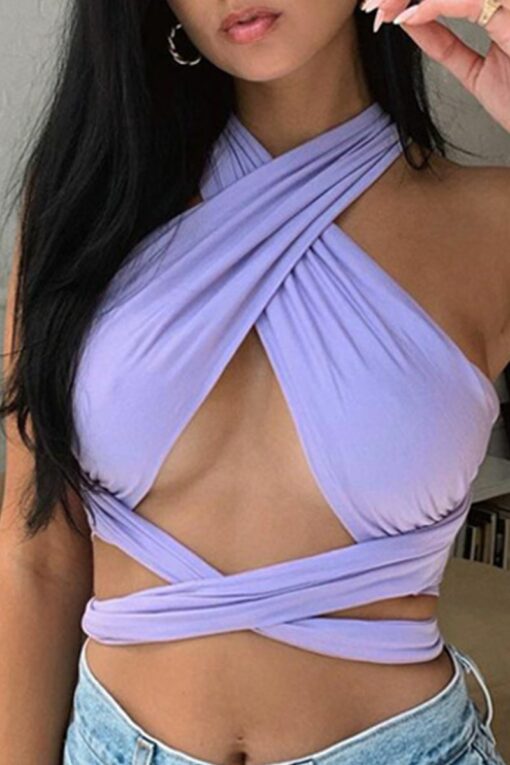 Sexy Solid Bandage Backless Mid Waist Tops