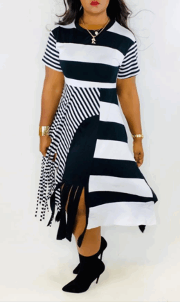 Casual Striped Tassel O Neck A Line Dresses